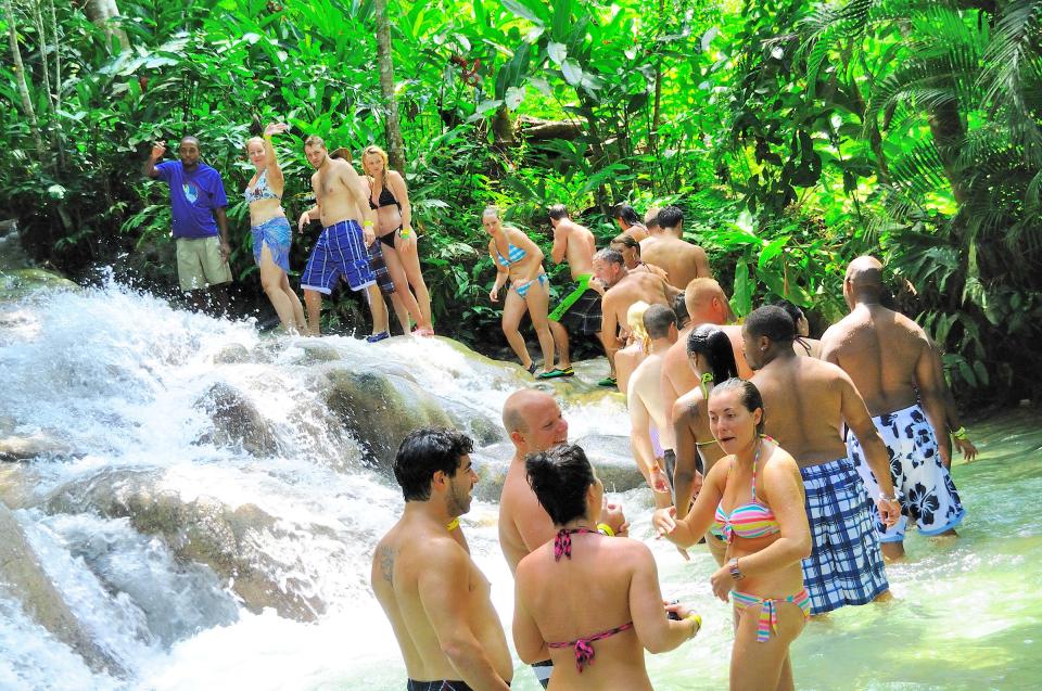  A lot of people climbed up the Dunn's River Falls