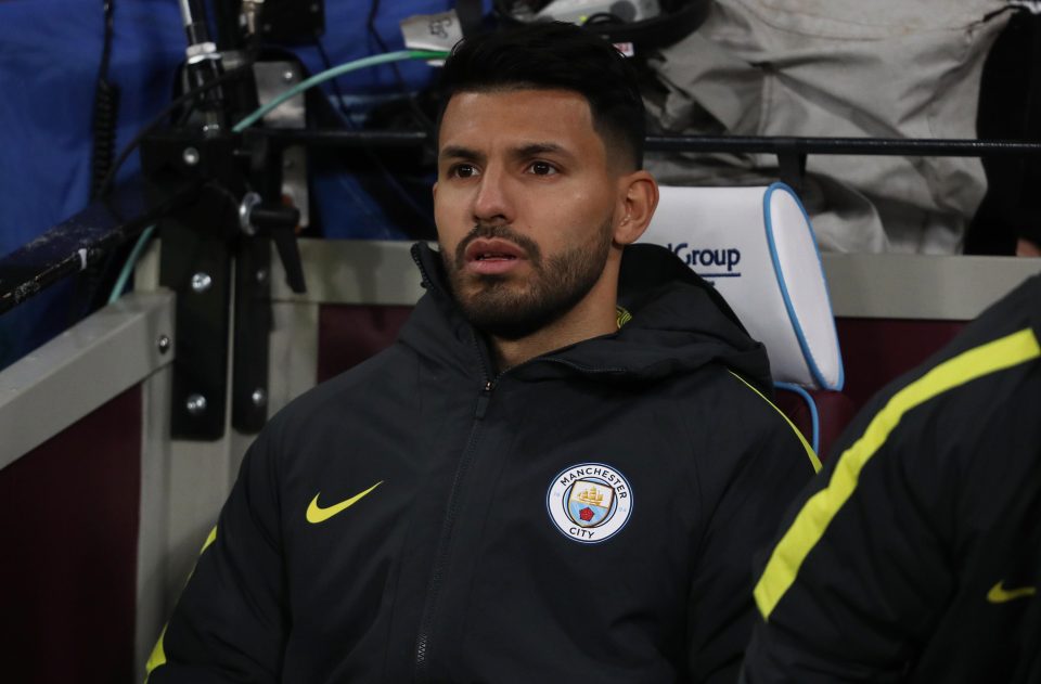 Aguero watched most of Man City's win over West Ham from the substitute's bench