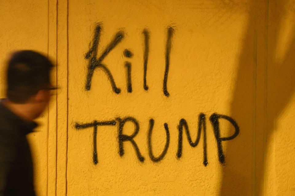  Anti-Trump graffiti was sprayed by protestors