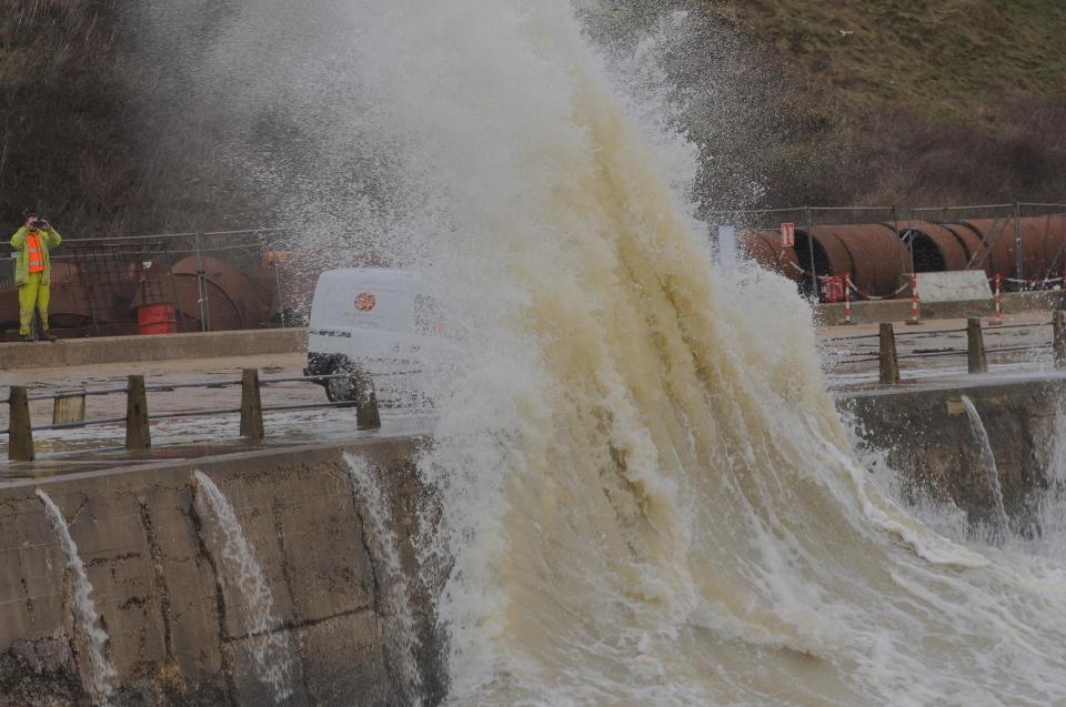  The scene when heavy rain and strong winds whipped up the waves earlier this month in Newhaven, West Sussex