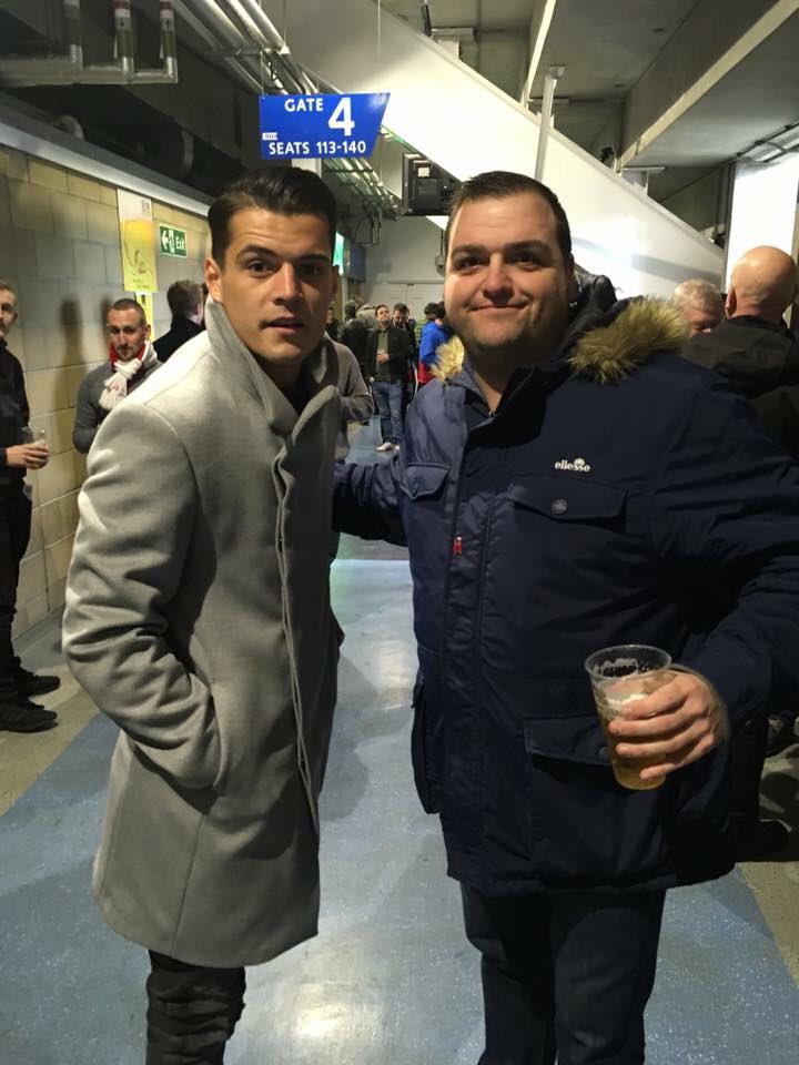  Suspended midfielder Granit Xhaka was with fans in the Arsenal away end