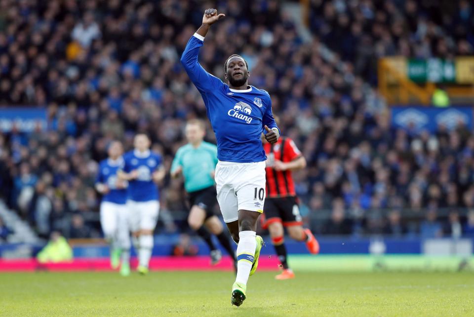 Romelu Lukaku celebrates after giving Everton an early lead against Bournmouth