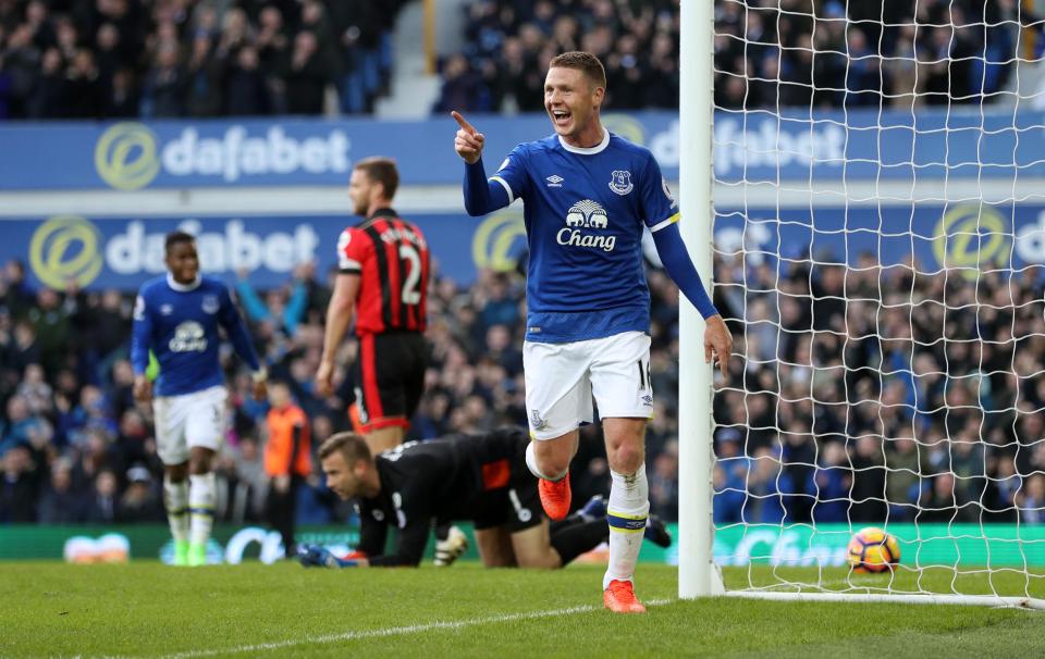  James McCarthy celebrates finding the back of the net for Everton