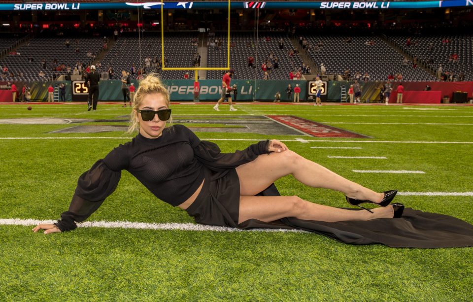  Lady Gaga has posed on the field ahead of her halftime show at the Superbowl