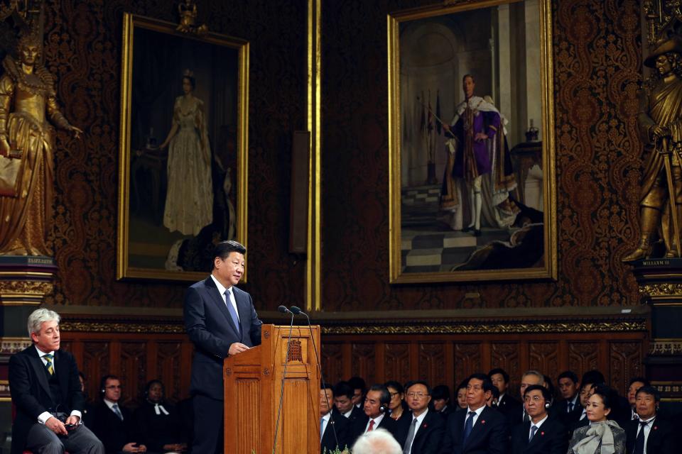  China's President Xi Jinping delivers a speech in the Palace of Westminster during his visit to the UK in 2015