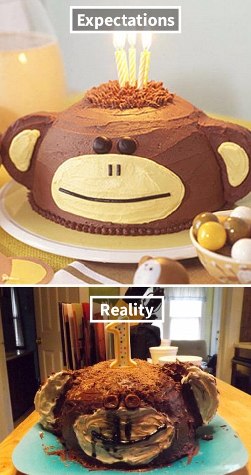 This would-be cute monkey cake looks like it has seen better days