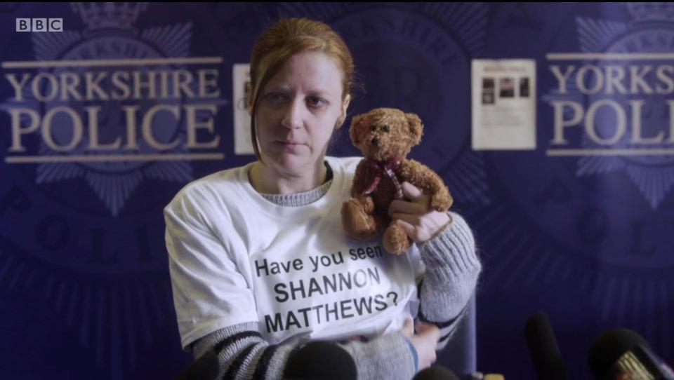  In the TV show, Shannon's mum Karen similarly holds up a teddy bear when she is campaigning to find her daughter