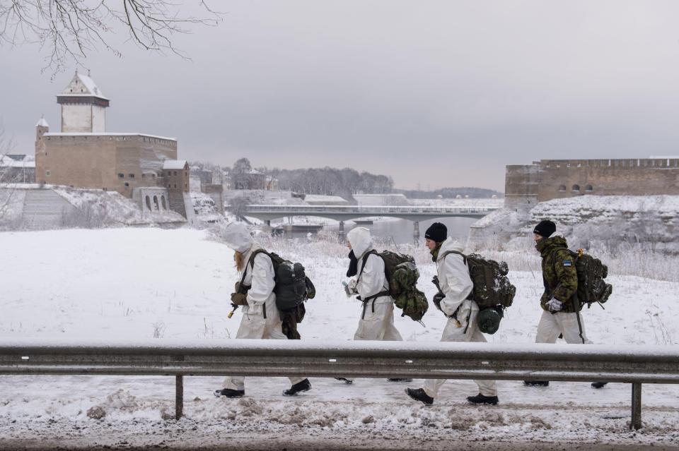  Troops march through Estonia during winter warfare operations