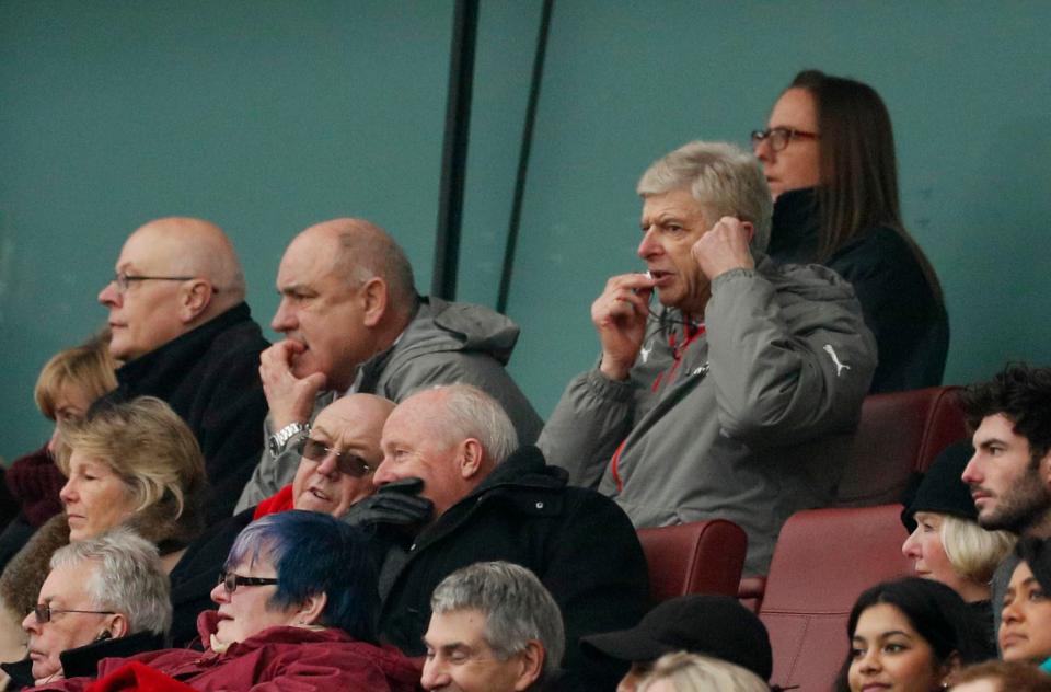  Gunners boss Arsene Wenger watches from the stands as Arsenal beat Hull 2-0 on Saturday