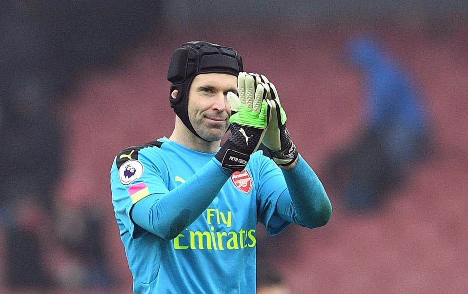  Petr Cech applauds the Arsenal fans after Saturday's 2-0 Premier League win over Hull