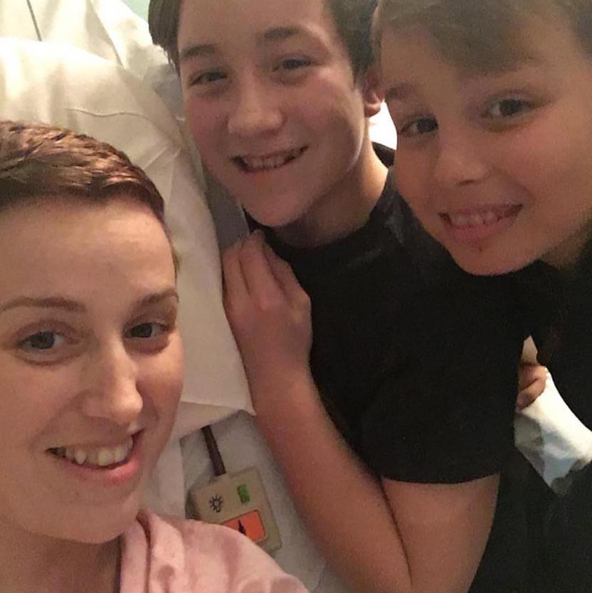  Louise seen in hospital this year with her eldest kids Joe and Mateo