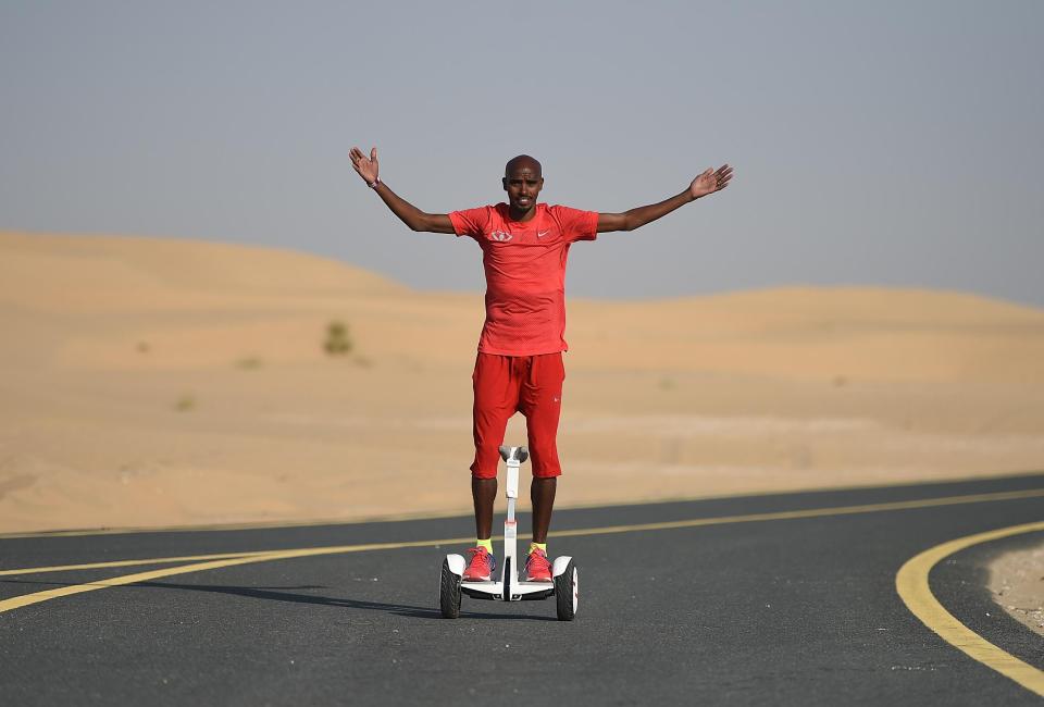 Mo Farah has some fun on a segway during his recent visit to Dubai