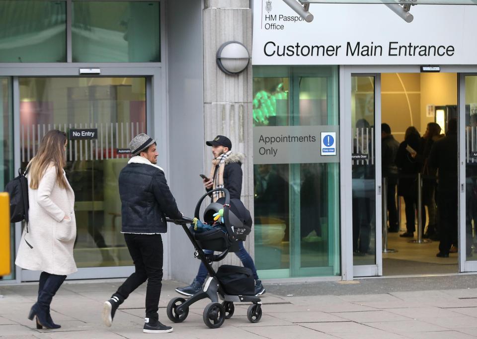 Peter Andre and wife Emily take baby son Theo to the UK passport office