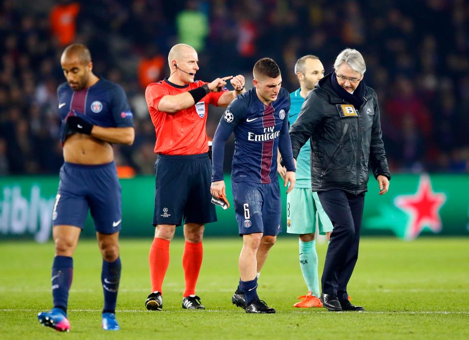  Marco Verratti was forced off the field due to an injury, replaced by Christopher Nkunku