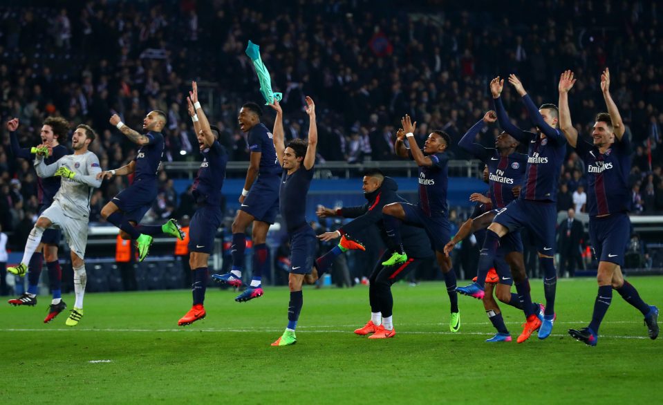  Paris Saint-Germain took part in a group celebration after the memorable win