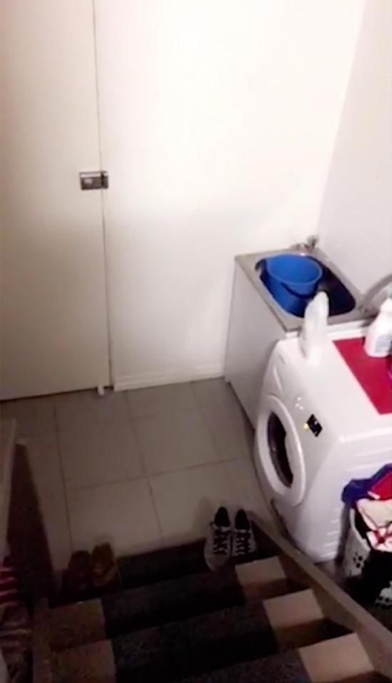  Jonny Edwards films a bottle on top of his washing machine jerk from one side to the other