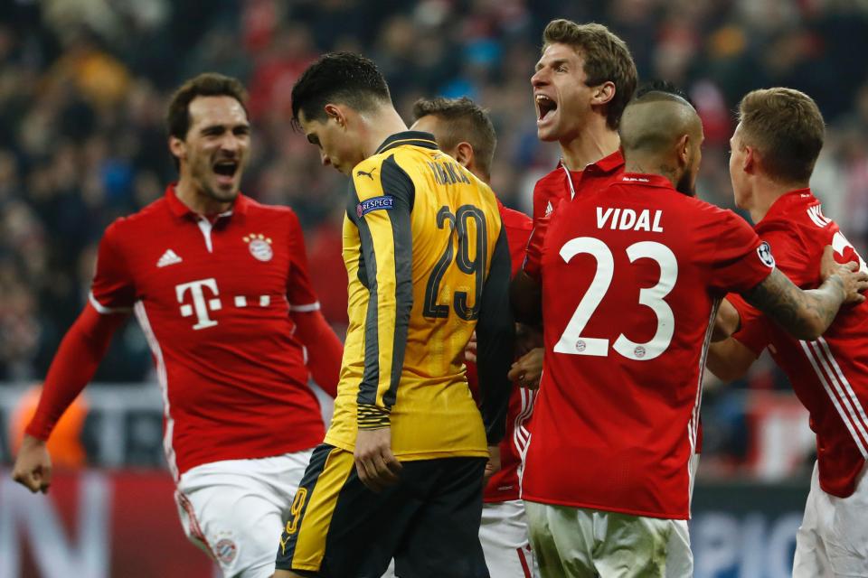 Bayern Munich once again celebrate after a 5-1 Champions League win over Arsenal