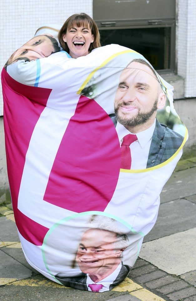 Lorraine was later seen leaving the studio in a duvet covered with the faces of her fellow presenters