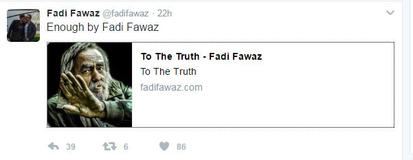  Fadi Fawaz sparked concerns by posting this sombre image on his Twitter feed alongside the caption 'Enough'