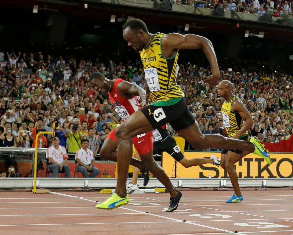  Justin Gatlin was beaten by Usain Bolt by just .01 seconds at the 2015 World Championships in Beijing