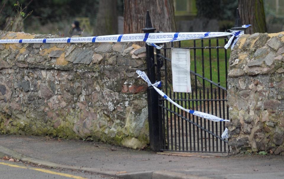  The churchyard where police called to a robbery before discovering a 27-year-old man had been stabbed