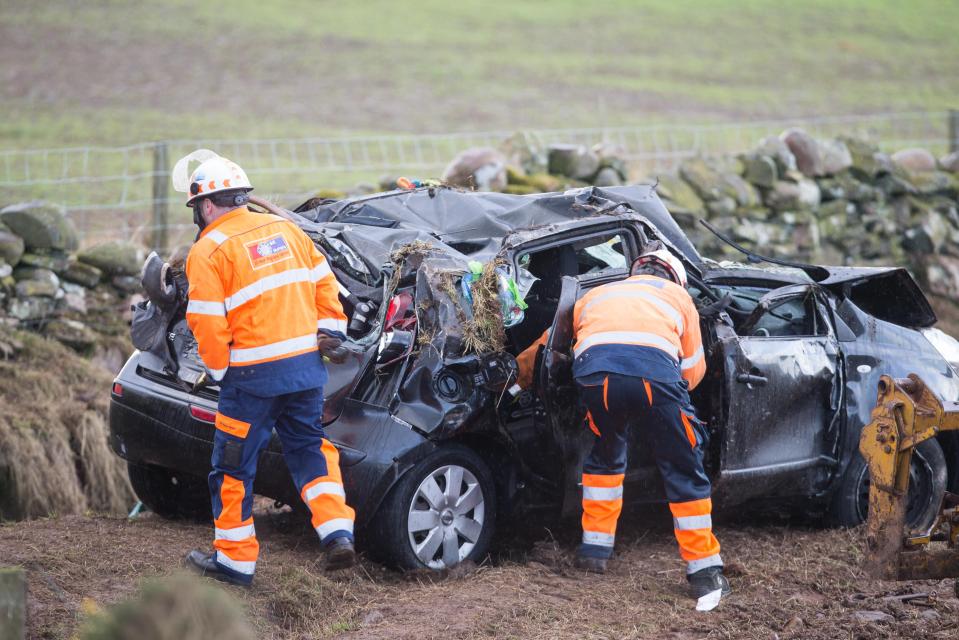  The aftermath of the one-vehicle crash on the A92