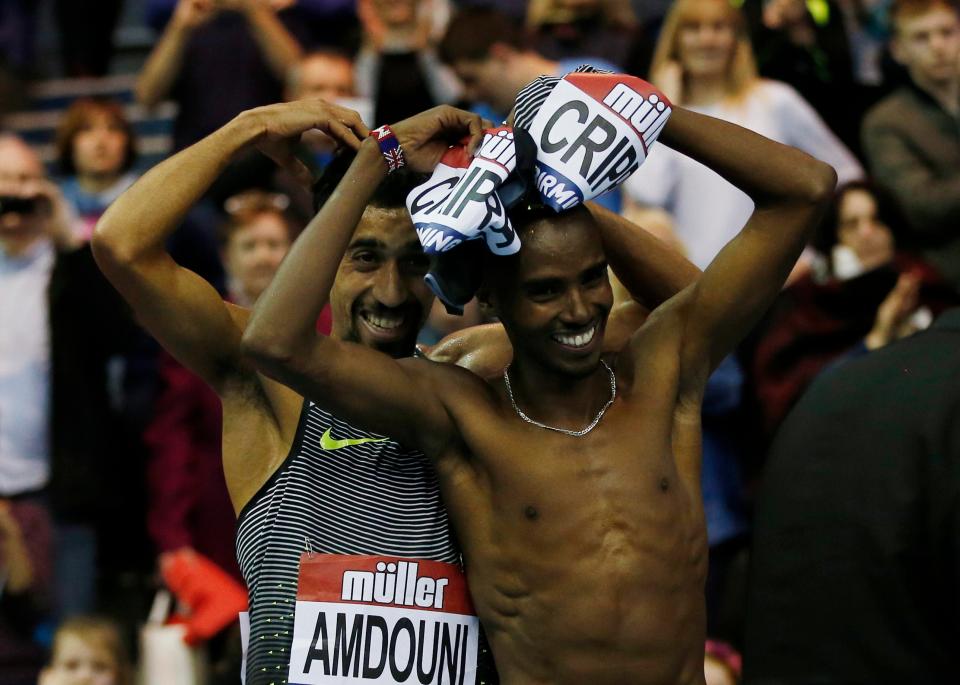 The Brit Olympic hero celebrates with fans after another victory in his stellar career