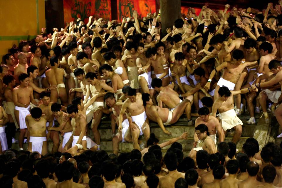  The festival sees men stripping to loincloths and battling it out for a pair of lucky sticks