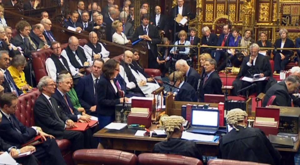  Prime Minister Theresa May sits behind the Speaker as Baroness Smith of Basildon speaks in the House of Lords, London, during a debate on the Brexit Bill