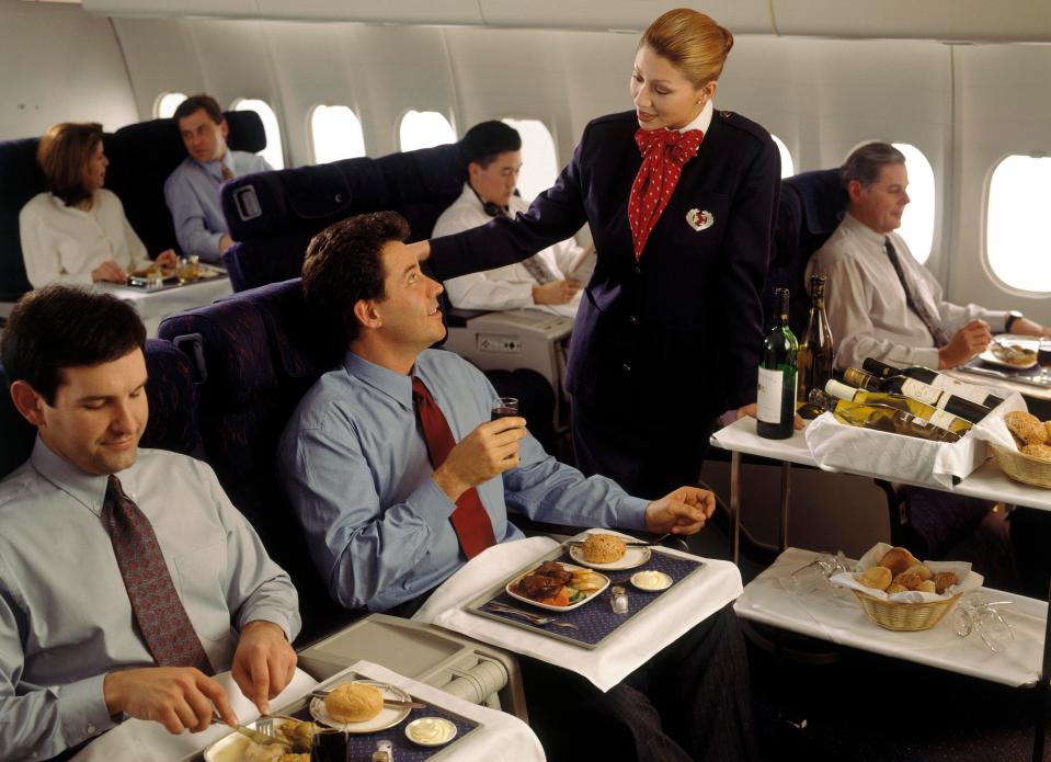 While flight attendants might be serving 10 people instead of 70 in the fancy cabins, their constant demands actually mean they work a lot harder 