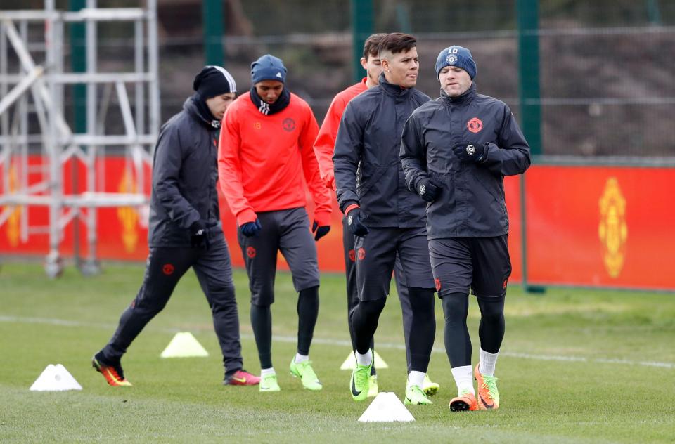  The United squad were training ahead of their Europa League clash with St Etienne