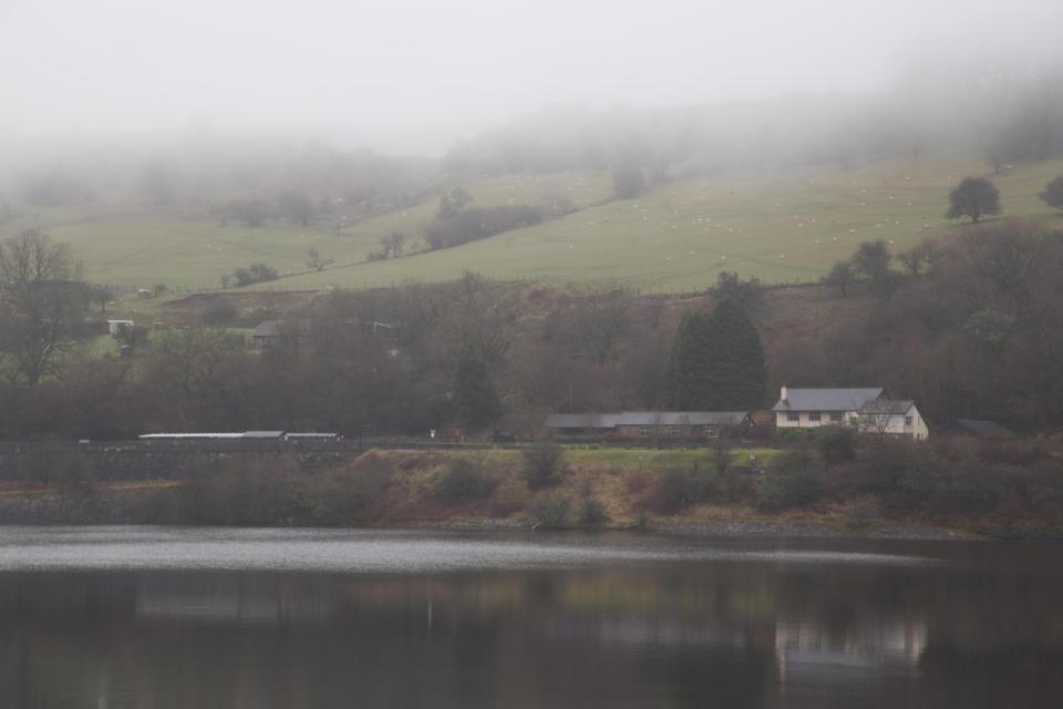  Severe fog and low visibility this morning over the Pontsticill Reservoir as the recent warm spell comes to an end