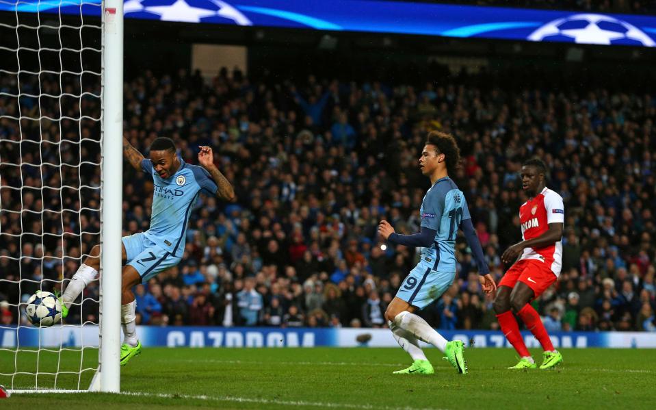 Offside Raheem Sterling just manages to get out of the way of Leroy Sane's winner