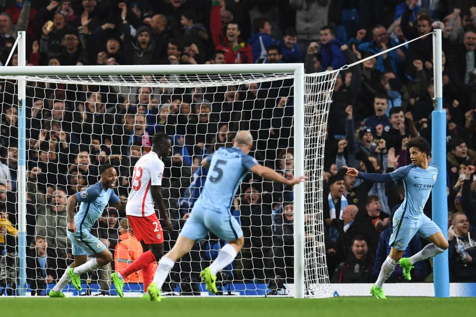 Leroy Sane celebrates after scoring the eighth goal of a quite memorable night