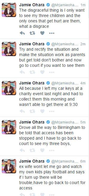  Jamie O'Hara let rip at his ex on Twitter