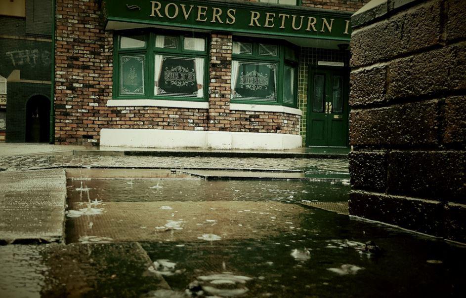  The famous pub - seen here during Storm Doris - is situated on Coronation Street itself