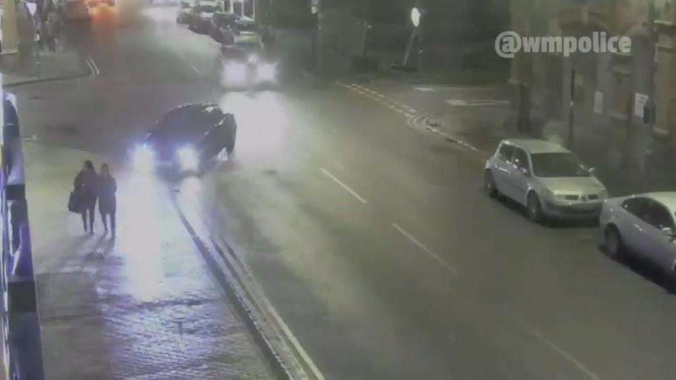  The car suddenly changes direction and cuts across the carriageway, pointing towards the mum and daughter who had just finished a shopping trip