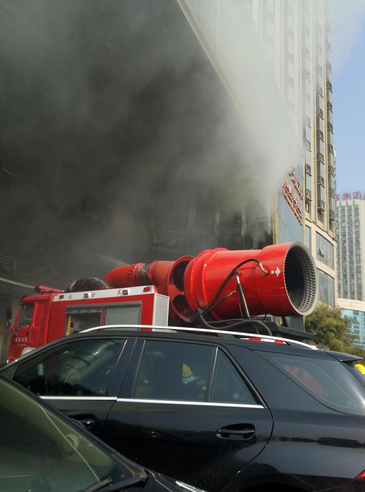  Thick black smoke could be seen billowing into the sky in a tall plume