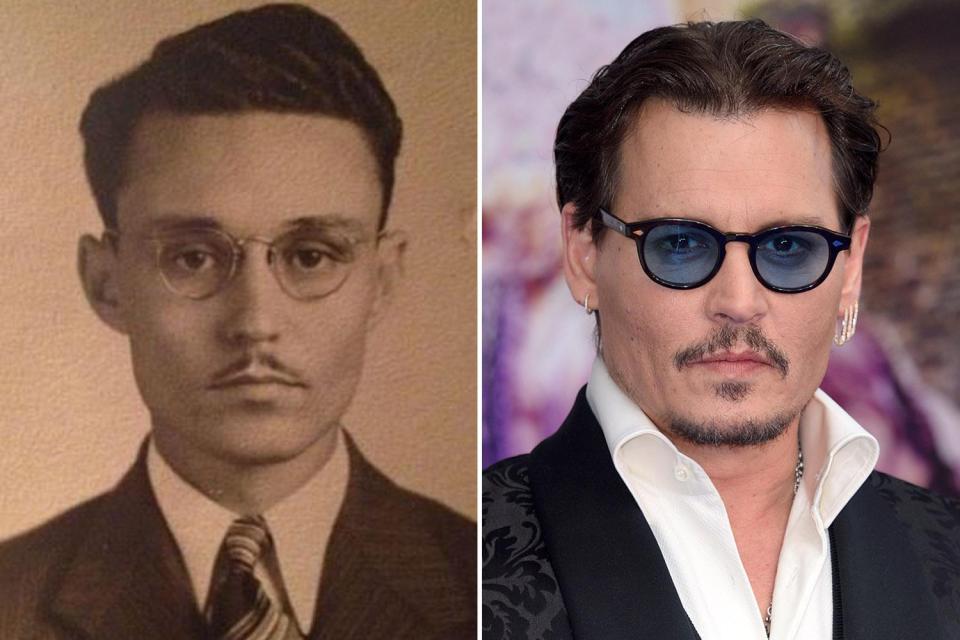  This person's great grandad, left, is the spitting image of Johnny Depp, right