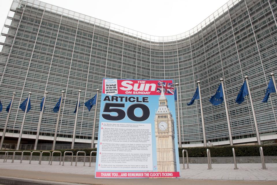  The Sun on Sunday's placard arrives in Brussels