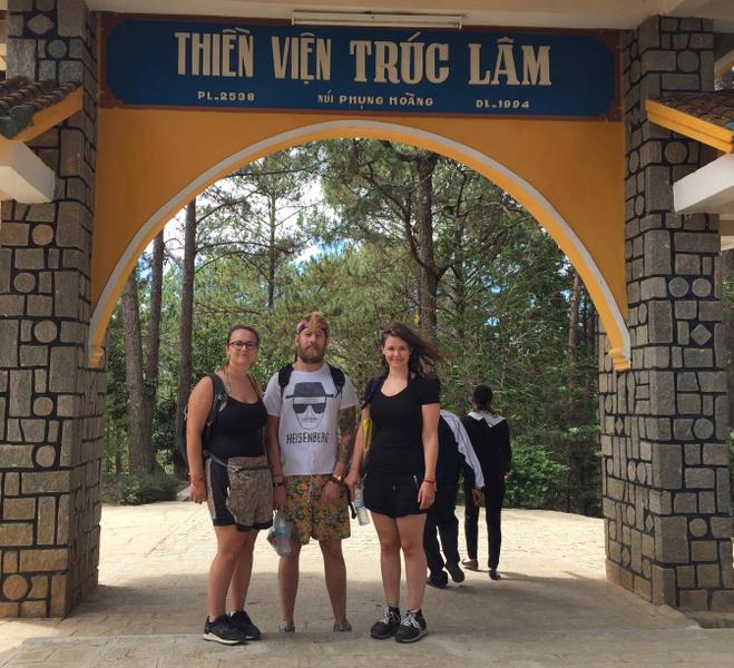 Beth Anderson, 24, (right) with her sister Izzy Squires, 19, and their friend Christian Sloane, 25, in Vietnam last year