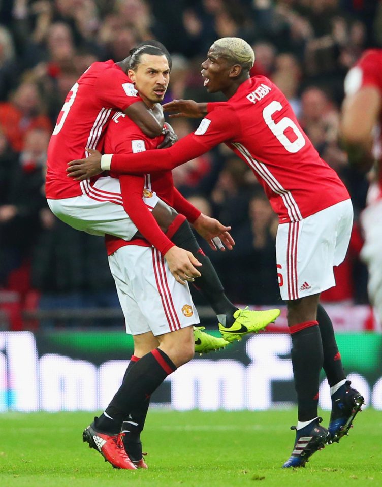  The duo celebrate together after the Zlatan Ibrahimovic scored the opening goal of the game at Wembley