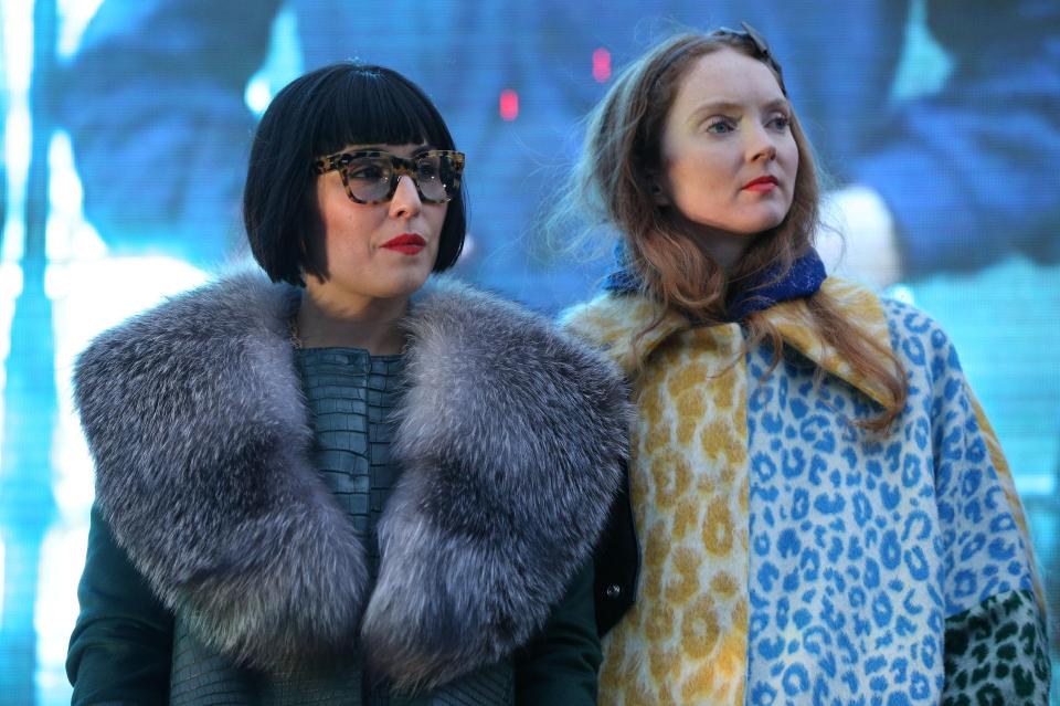  Noomi Rapace (left) and Lily Cole before the free screening of Asghar Farhadi's The Salesman in Trafalgar Square