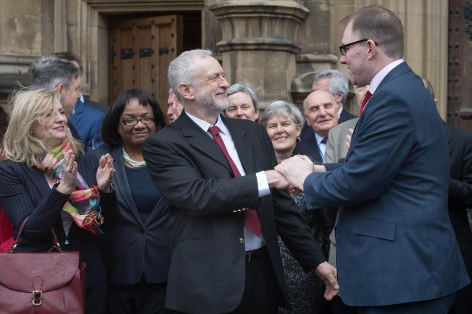  The Labour leader greets new Stoke MP Gareth Snell