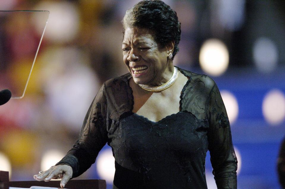  Maya Angelou addresses the Democratic National Convention in Boston in July 2004