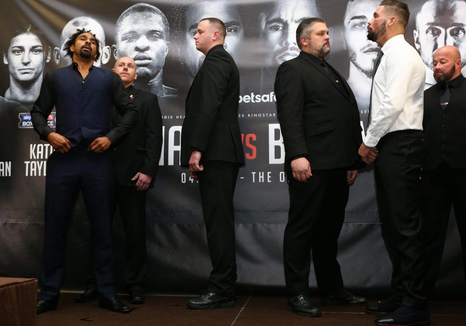  Haye and Bellew square off, kind of, at the Liverpool press conference ahead of their big fight