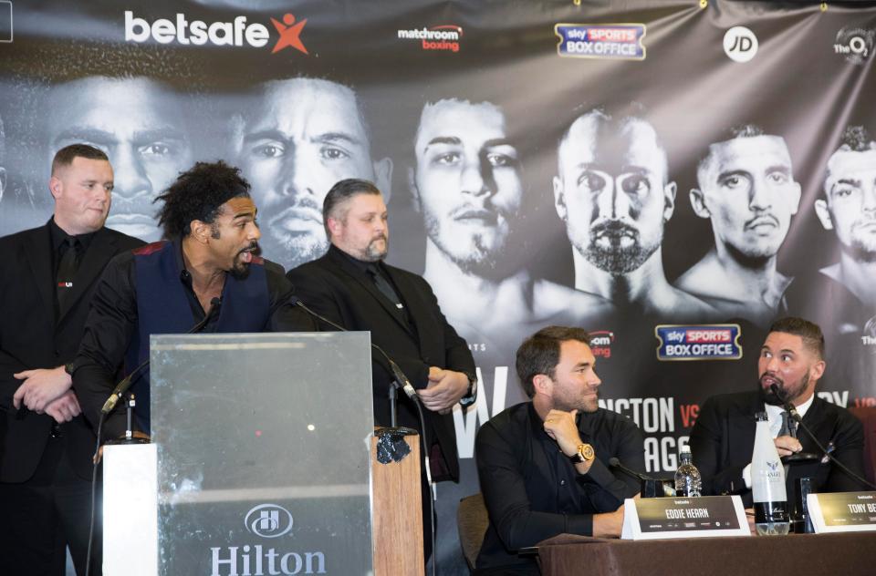  David Haye and Tony Bellew went at each other for several minutes as they had their pre-fight press conference in Liverpool