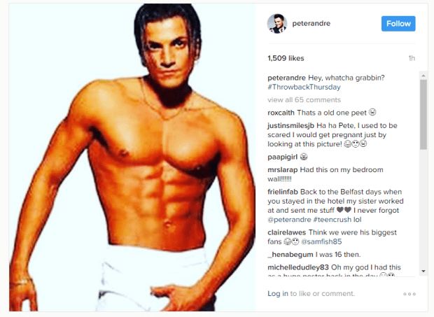 Peter Andre shared this throwback snap of his impressive six pack from the start of his pop career