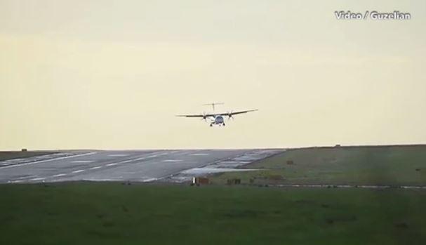  The plane appeared to struggle as it landed at Leeds Bradford Airport in high winds