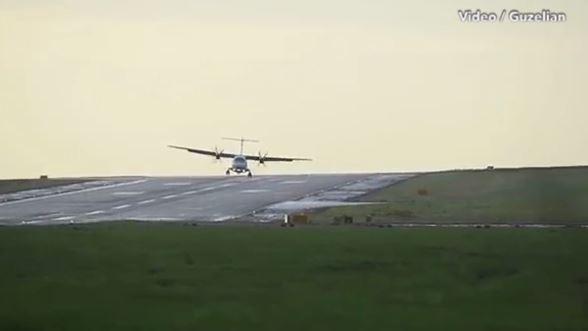  The hair-raising landing was filmed this morning but the worst of Storm Doris is expected to hit today